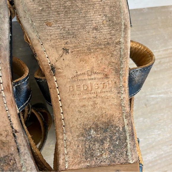 Bed|Stu Artemis Gladiator Sandals 6 Black Distressed Leather Boho Festival - Picture 10 of 14